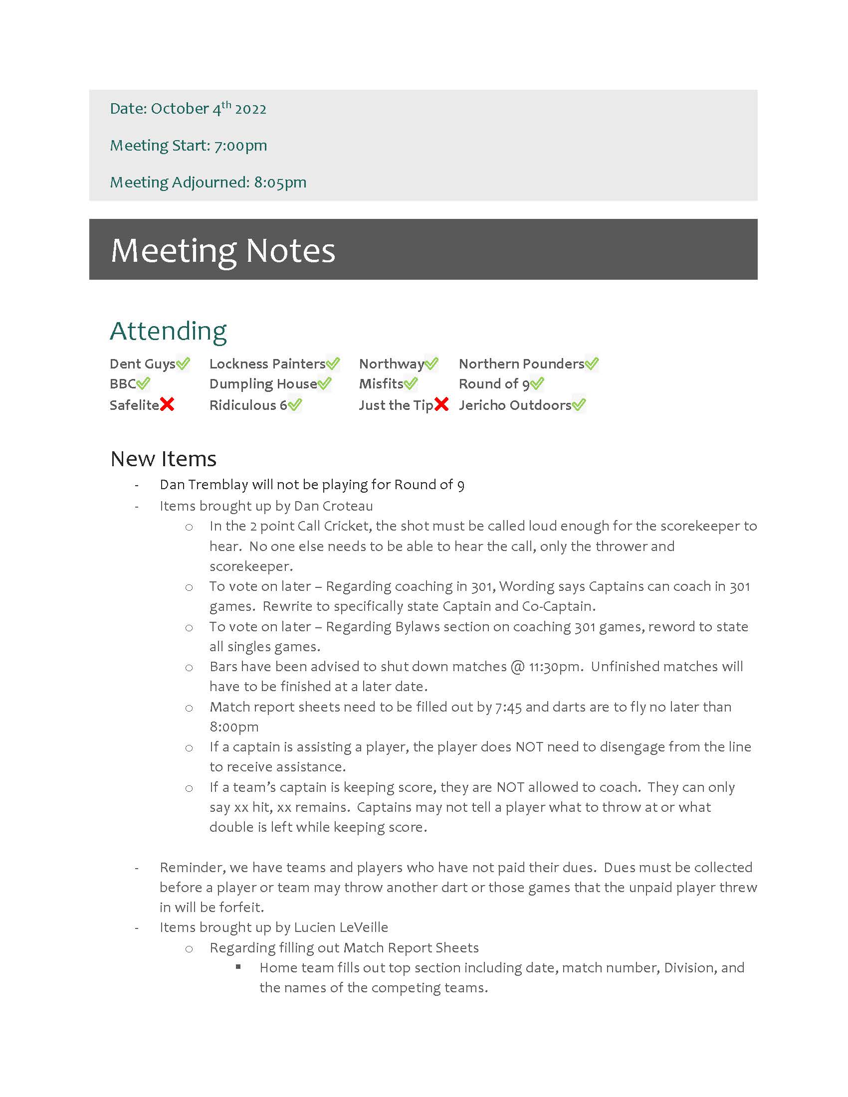 October 2022 Meeting Minutes